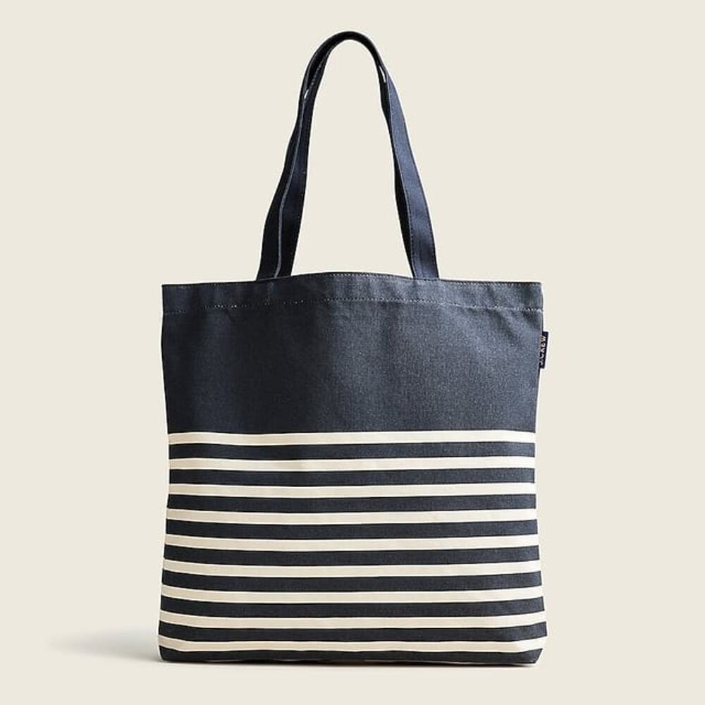 J.Crew Reusable Everyday Tote Navy Stripe NWT Cotton Canvas Shopper Bag